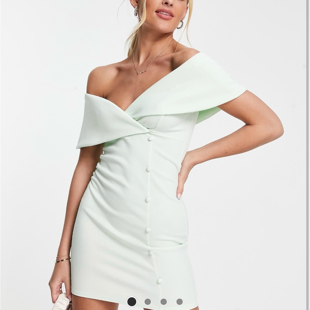 Asos Off-Shoulder Mint Green Mini Dress